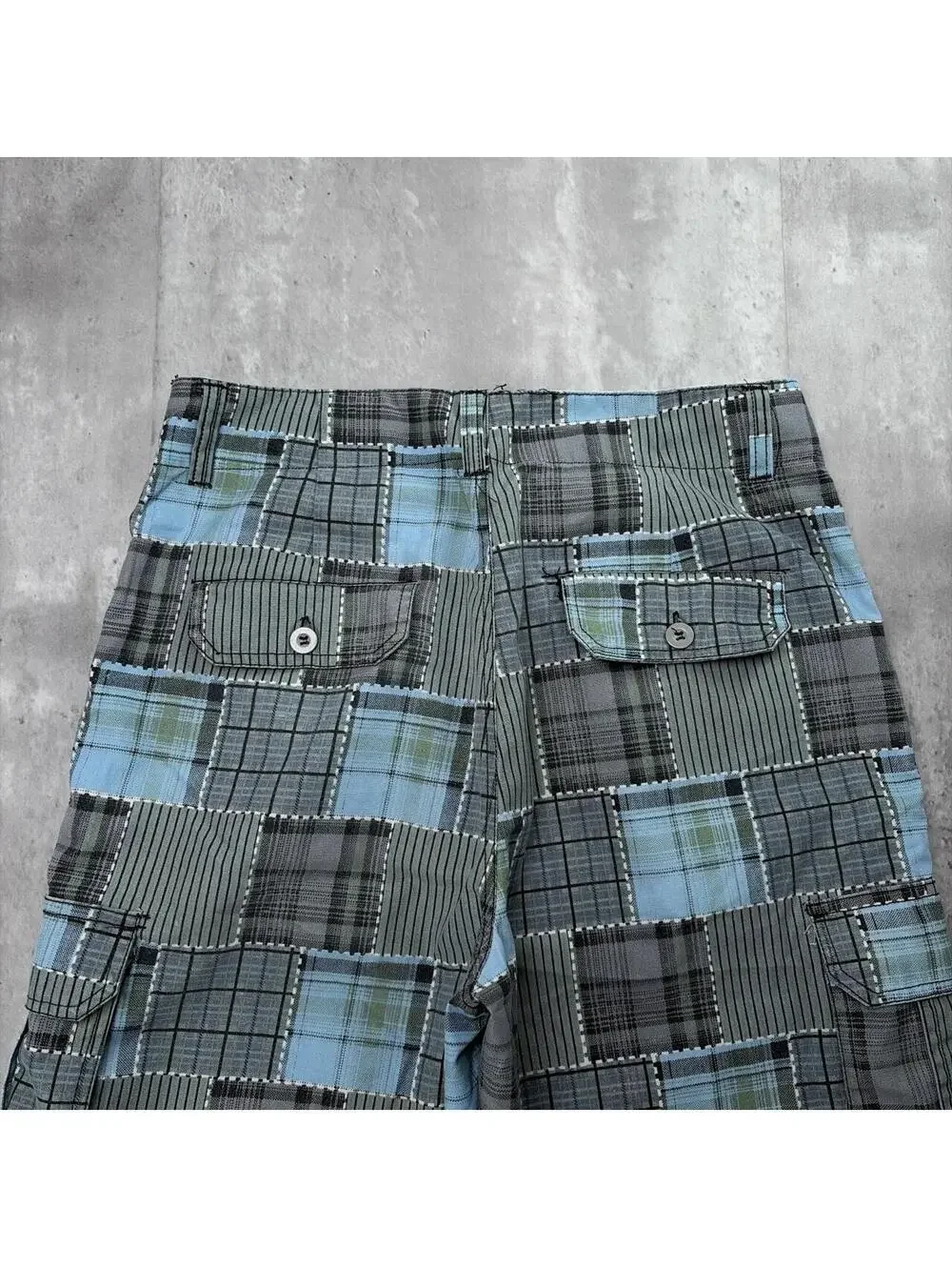 Y2K Teal Sofich Grunge Surf Plaid Baggy Cargo Skater Shorts